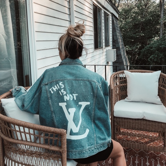 Hand Painted “This Is Not LV” Denim Jean Jacket - Picture 3 of 7